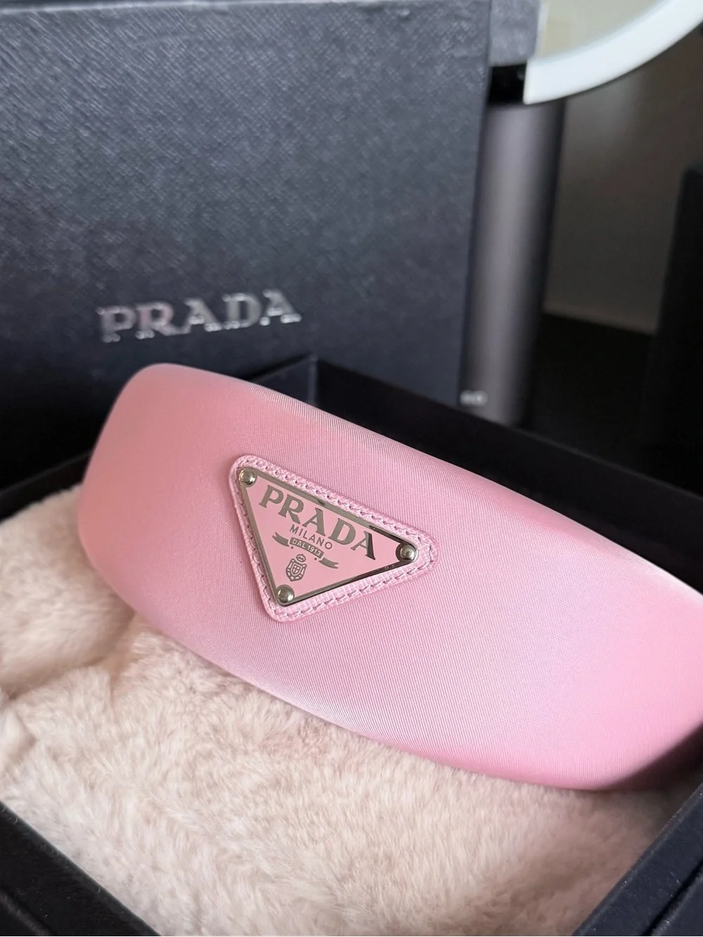Prada Pink Triangle Logo Padded Headband